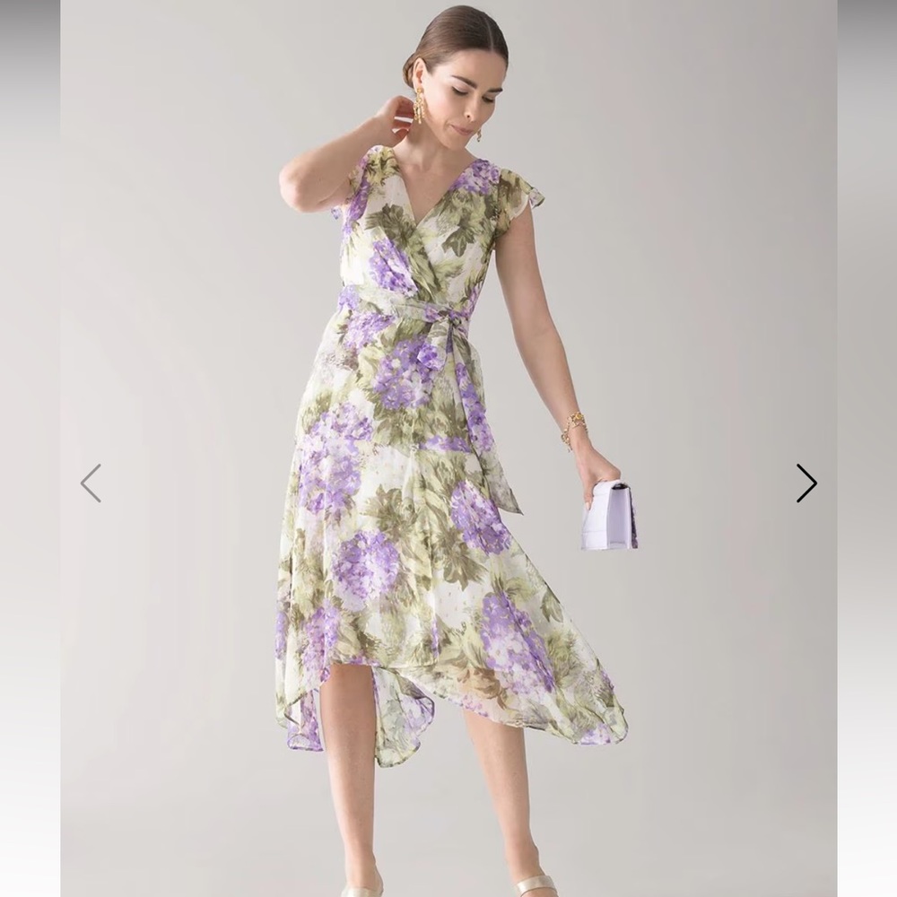 WHBM Flutter Sleeve High-Lo Hydrangea Midi Dress